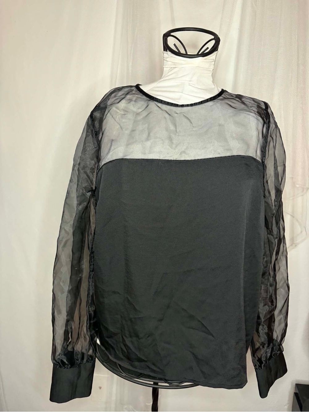 Express Sheer Panel Black Long Sleeve Blouse